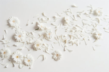 Delicate and feminine, these white flowers and petals are perfect for adding a touch of elegance to any project. Use them to create beautiful backgrounds, borders, or accents.の素材
