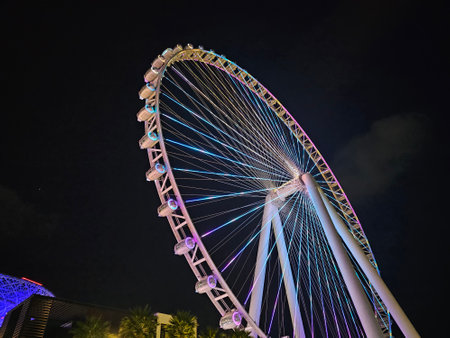 Amazing view to the Ain Dubai, giant Ferris at Bluewaters Island close to JBR beachの写真素材