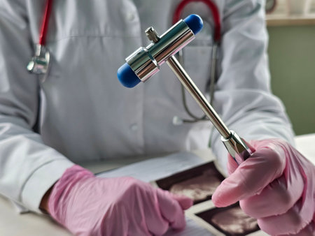 Doctor neurologist with reflex hammer closeupの写真素材