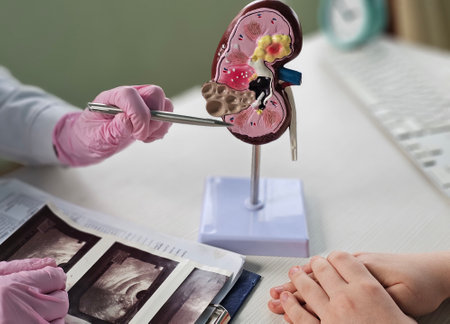Doctor holds human kidney, closeup. Transplant surgeon consultationの写真素材
