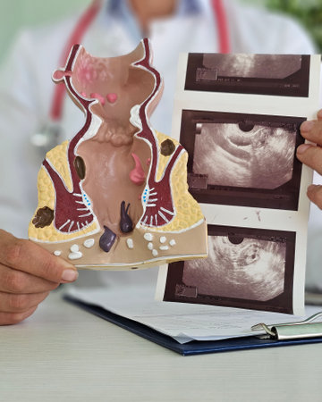 Rectal examination and transrectal ultrasound. Ultrasound of the rectum with a rectal probeの写真素材