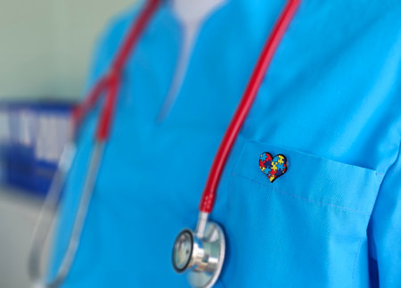 World Autism Awareness and Pride Day with ribbon with puzzle pattern.の写真素材