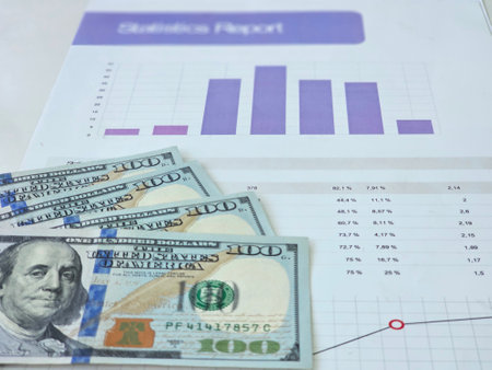 Stock market chart and 100 USA dollars banknote market conceptの写真素材