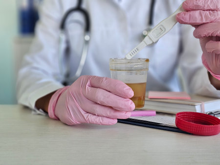 urine analysis pregnancy test positive conceptの写真素材