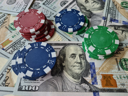 Stack of Money With Poker Chipsの写真素材