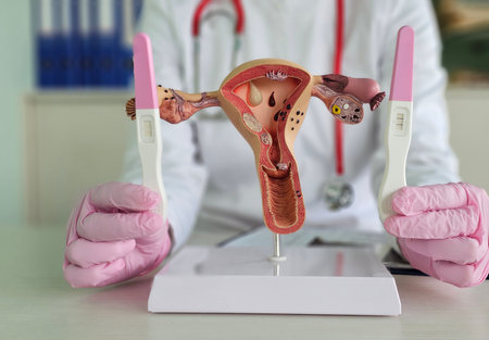 Pregnancy test, female uterus and drugs. False positive pregnancy test. Test positive negative uterusの写真素材