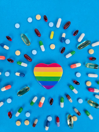 Hormonal pills after gender reassignment in cancer doctor and antidepressants. Transgender transition and LGBT prideの写真素材
