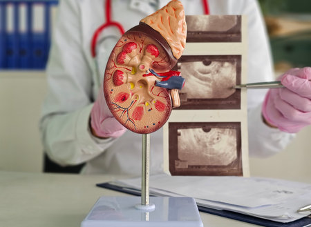 Urology and treatment of kidney diseases. The doctor analyzes the condition of the patient kidneys...