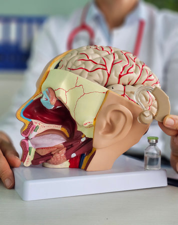 How hearing aids work and their impact on the brain. The impact of hearing loss on brain functionの写真素材