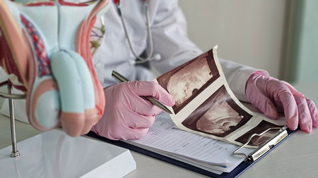 Results of an ultrasound examination of the male genitals and a medical examination. An ultrasound examination of the penis indicates the cause and diagnosis.の写真素材