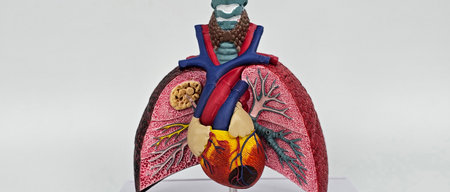 A vibrant anatomical model displays the lungs and heart, highlighting important structures for...