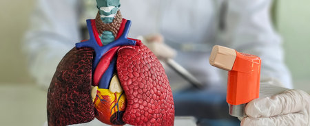 Asthma inhalers and lung anatomy. Asthma treatment, allergy, bronchitis