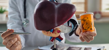 Detailed demonstration of liver pill anatomy with medication in a medical examination room