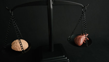 Balancing emotions and intellect with a heart and brain conceptの写真素材