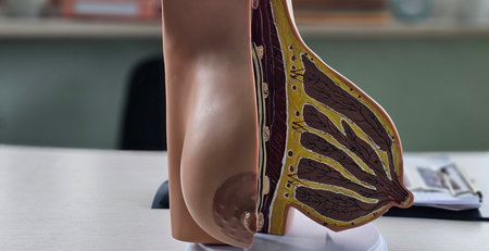 Educational model demonstrating breast anatomy and its internal structure in a clinical setting