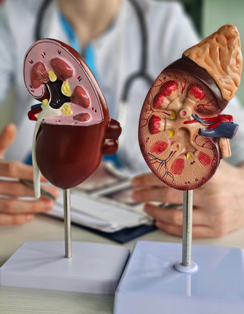 Detailed view of kidney models used in medical training and education at a healthcare facility