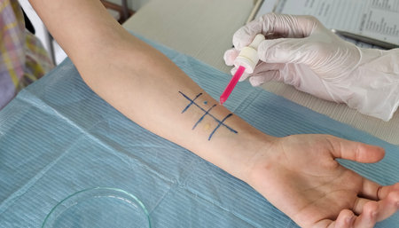 Skin allergy testing in a clinical setting with a patient receiving allergen solution