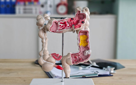 Model of human colon and digestive system displayed in a medical office during a consultationの写真素材