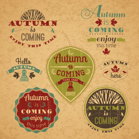 Set of Autumn Labels and Signs With Retro Typographyのイラスト素材