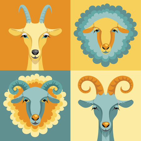 Vector illustration of goat and sheep, symbol of 2015. Element for New Year's design. Image of 2015 year of the goat.のイラスト素材