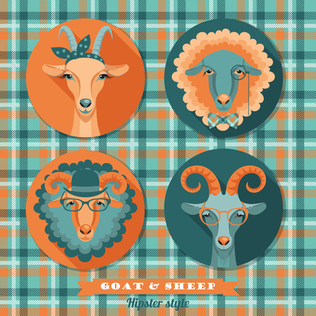 Vector illustration of goat and sheep, symbol of 2015. Hipster style. Element for New Yearのイラスト素材