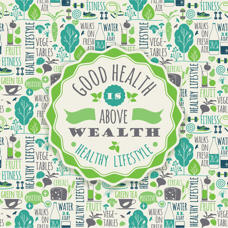 Healthy lifestyle vector illustration with typography. Design elements for a poster, flyer, graphic module.のイラスト素材