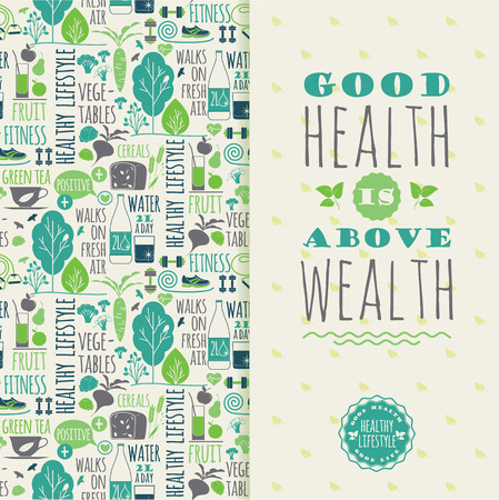 Healthy lifestyle vector illustration with typography. Design elements for a poster, flyer, graphic module.のイラスト素材