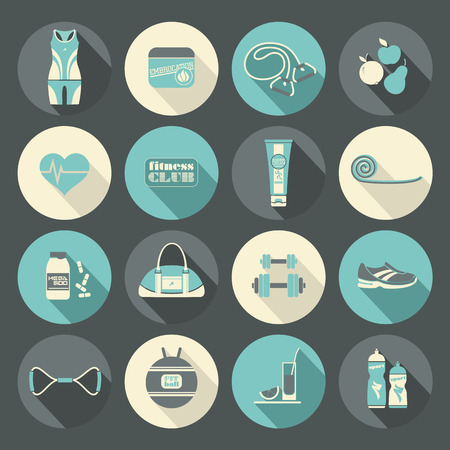Fitness Icons set. Vector illustration. Flat designのイラスト素材