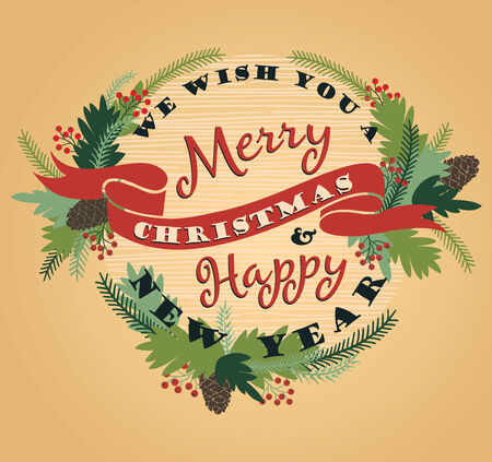 Merry Christmas background with Typography. Vector illustration. Design elements for posters, flyers, graphics module.のイラスト素材