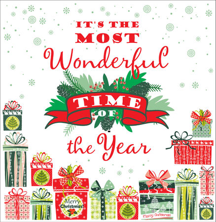 Christmas card with gift boxes. Vector Illustration. Bright artwork.のイラスト素材