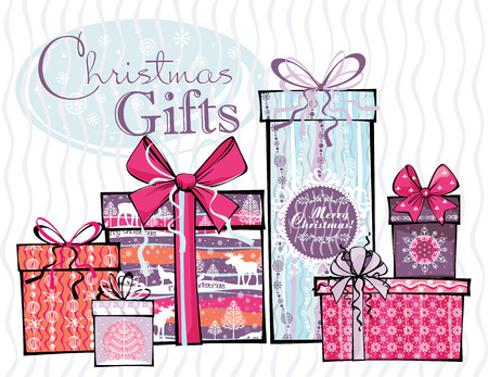 Vector illustration of Merry Christmas gifts. Gift Boxes. Design elements for posters, flyers, graphics module, paper.のイラスト素材