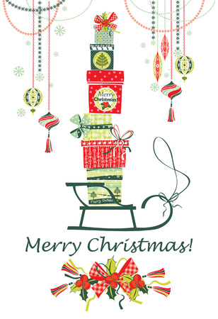 Christmas and New Year card. Design elements for posters, flyers, graphics module, paper.Vector illustration of Merry Christmas gift boxes.のイラスト素材