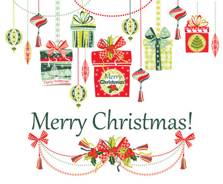 Christmas and New Year card. Design elements for posters, flyers, graphics module, paper.Vector illustration of Merry Christmas gift boxes.のイラスト素材