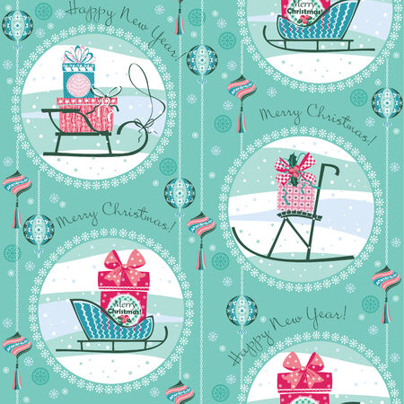 Vector illustration of Merry Christmas gifts. Design elements for posters, flyers, graphics module, paper, wallpaper. Seamless pattern.のイラスト素材