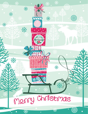 Christmas and New Year card. Design elements for posters, flyers, graphics module, paper.Vector illustration of Merry Christmas gift boxes.のイラスト素材