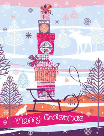 Christmas and New Year card. Design elements for posters, flyers, graphics module, paper.Vector illustration of Merry Christmas gift boxes.のイラスト素材