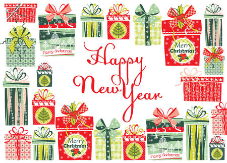 Christmas and New Year card. Design elements for posters, flyers, graphics module, paper.Vector illustration of Merry Christmas gift boxes.のイラスト素材