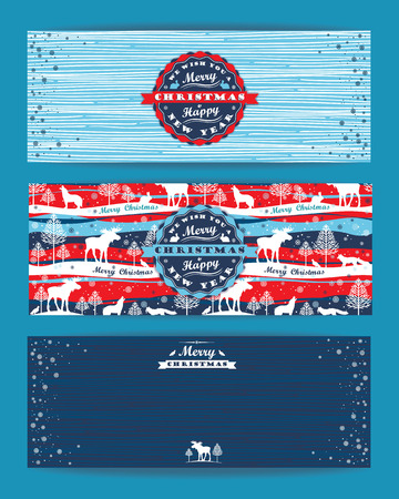 Merry Christmas background with Typography. Vector illustration. Design elements for posters, flyers, graphics module, paper. Pattern with forest, forest animals and trees.のイラスト素材