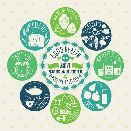 Healthy lifestyle Icons set. Vector illustrationのイラスト素材