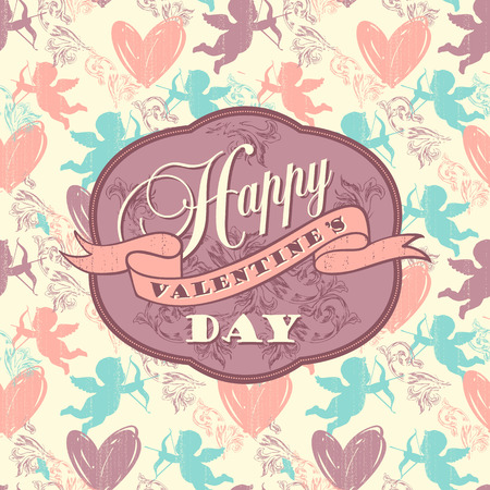 Happy Valentine's Day. Design elements for cards, posters, flyers. Vector illustration. Seamless patternのイラスト素材