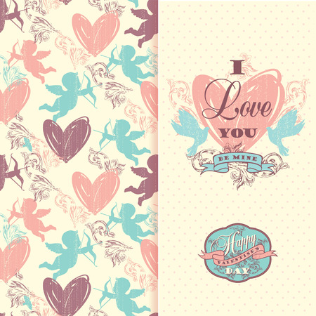 Happy Valentine's Day. Design elements for cards, posters, flyers. Vector illustration. Seamless patternのイラスト素材