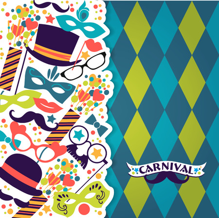 Celebration festive background with carnival icons and objects. Vector illustrationのイラスト素材