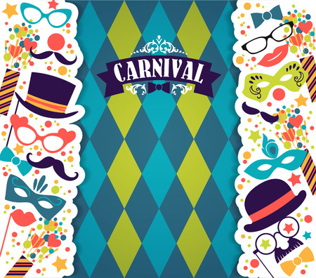 Celebration festive background with carnival icons and objects. Vector illustrationのイラスト素材