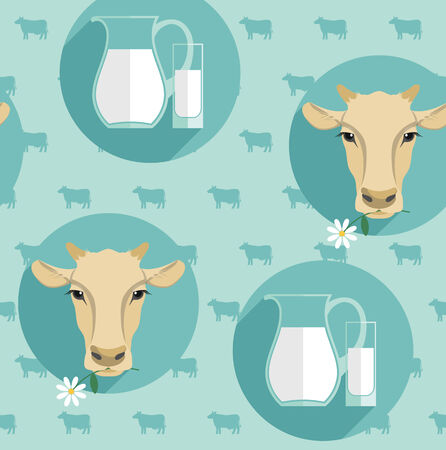 Vector modern flat design illustration of milk. Seamless patternのイラスト素材