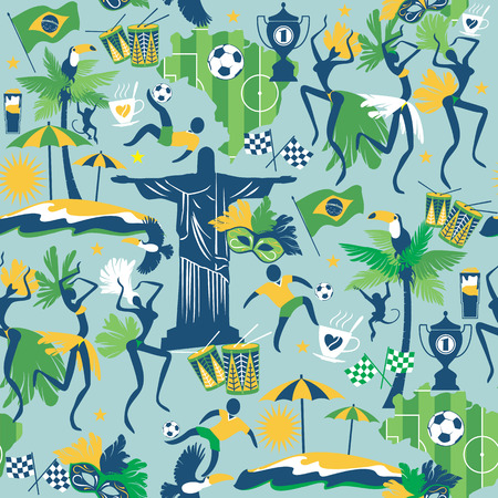 Seamless pattern with traditional Brazilian items. Vector bascground. Design element.のイラスト素材