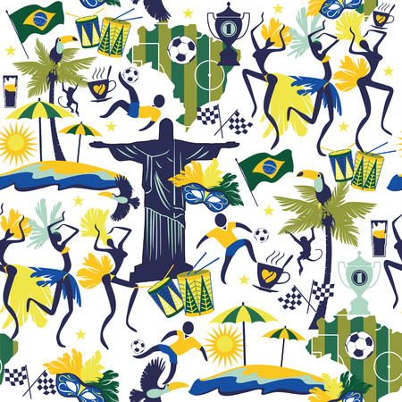 Seamless pattern with traditional Brazilian items. Vector bascground. Design element.のイラスト素材