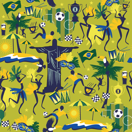 Seamless pattern with traditional Brazilian items. Vector bascground. Design element.のイラスト素材