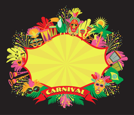 Brazilian Carnival. Vector colorful background.Frame for design.のイラスト素材