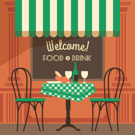Vector modern flat design illustration of street cafe. Design element.のイラスト素材