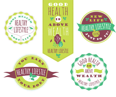 Set of Healthy Lifestyle Labels and Signs With Retro Typographyのイラスト素材
